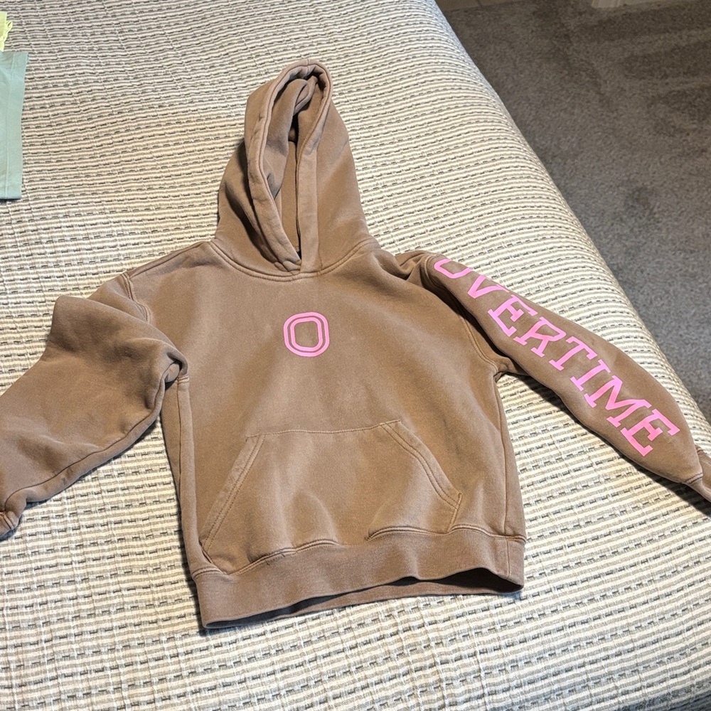 Kids Brown Overtime Hoodie with Pink Accents